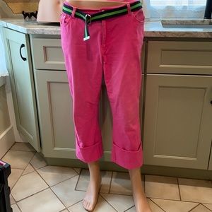 Pink large cuff Capri jeans w belt